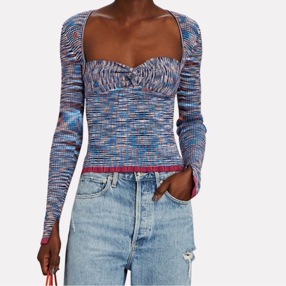 JONATHAN SIMKHAI Vesna Multi Color Twist Front Space-dye Knit Top Size M
